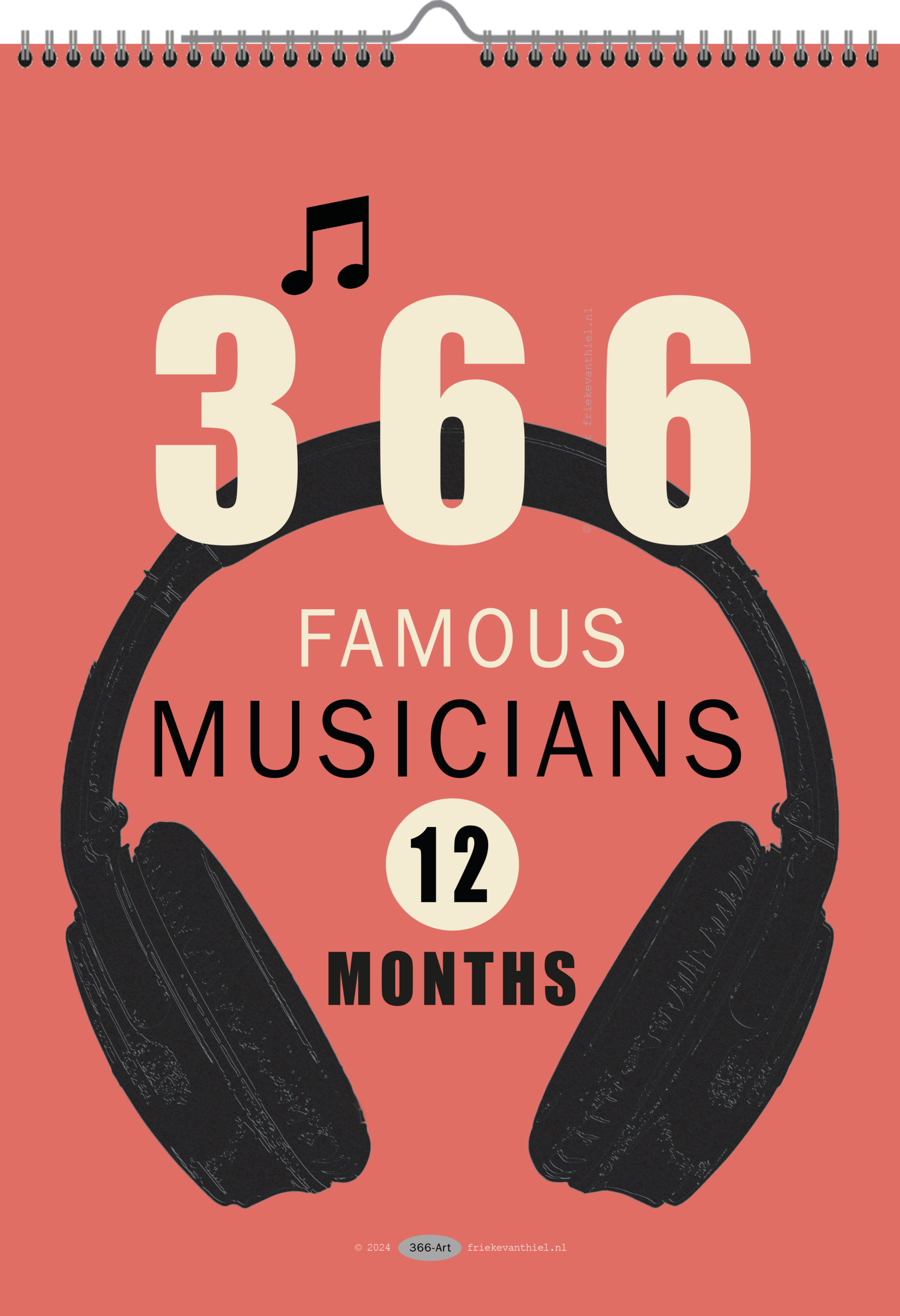 Voorkant 366 World Famous Musicians verjaardagskalender, gemaakt door Frieke van Thiel