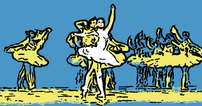 Digitaal portret van Margot Fonteyn in een balletuitvoering, bewerking door Frieke van Thiel